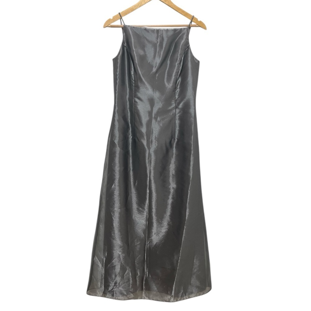 Jessica McClintock Millennium 2000 Silver Satin Gown - Size 10